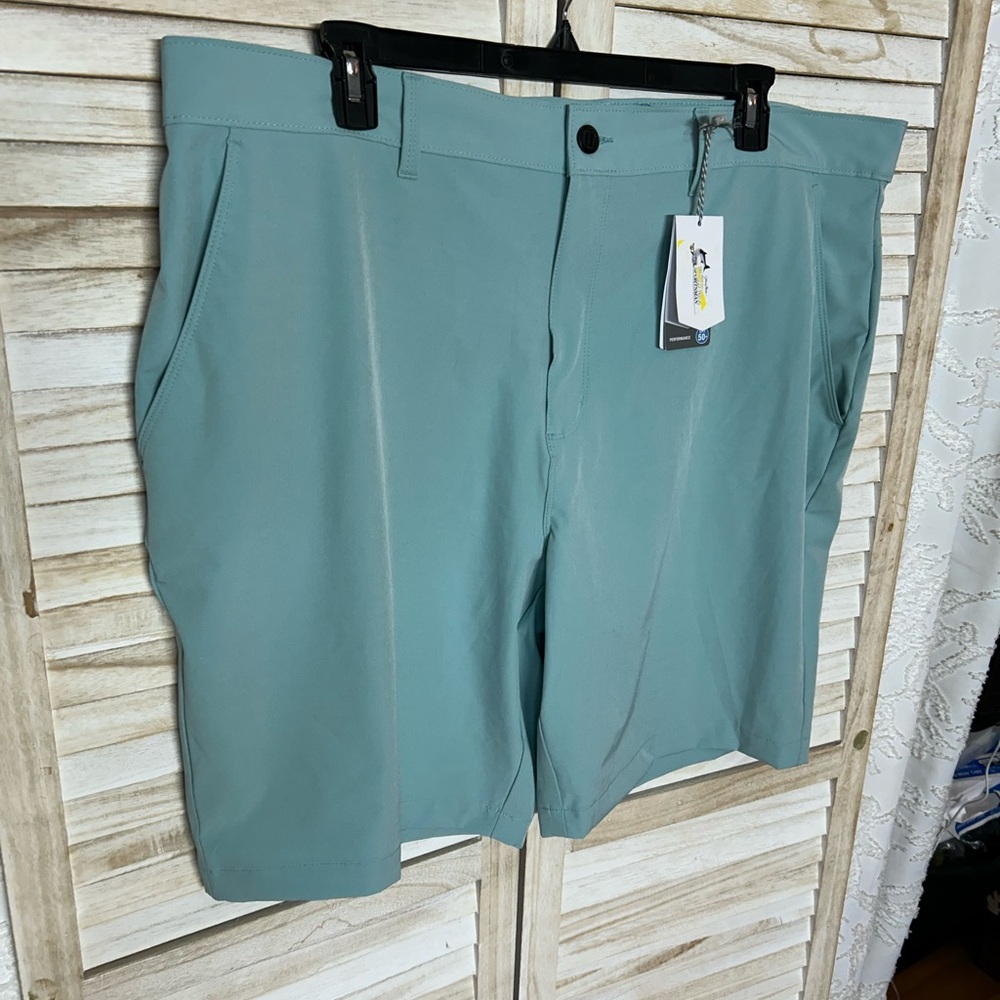Bass Pro Shops Men's Teal Flat Front Shorts - Picture 2 of 8